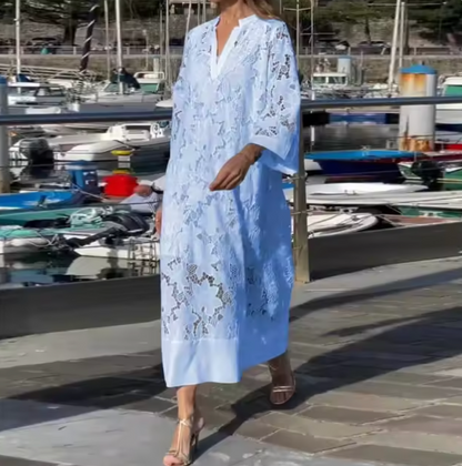 Kvinnors Aftonklänning Elegant Design med Vit Spets och Lätt Tyg-5