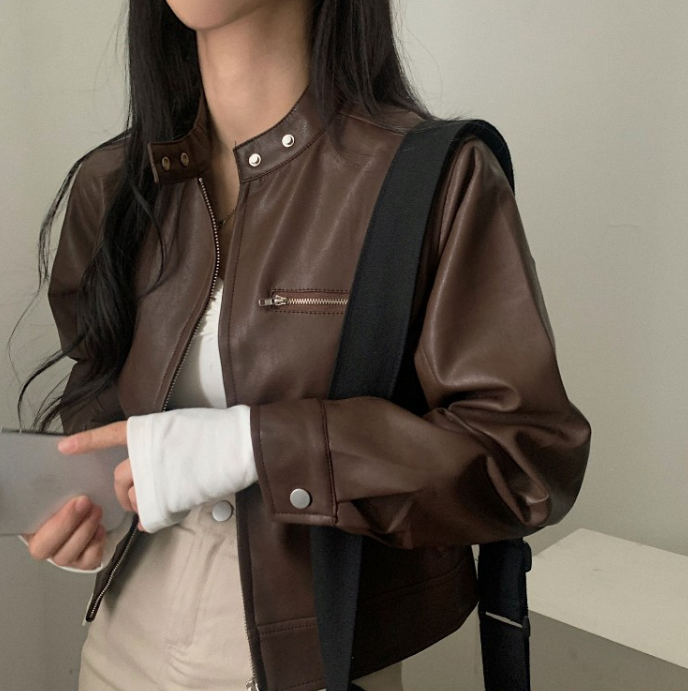 Damjacka Retro med Hög Krage i Polyester – Trendig Jacka för Vardagsbruk och Formella Tillfällen 2