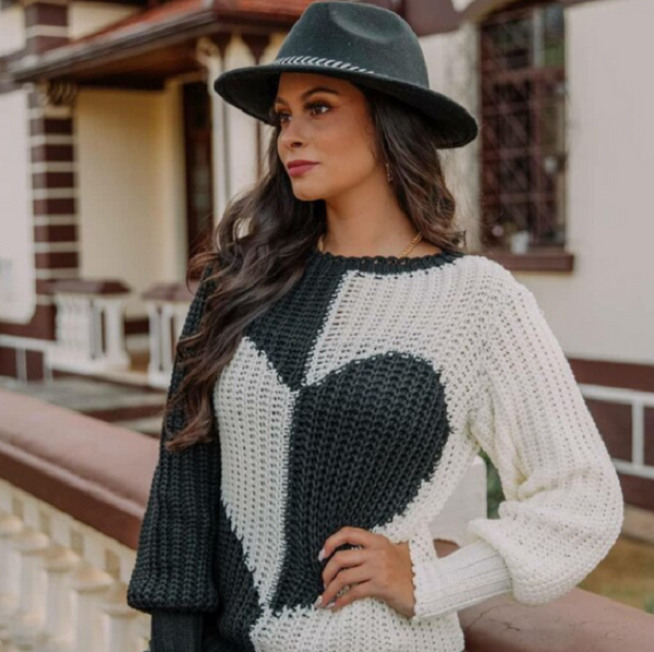 Variant image for Stickad Dam Tröja i Kashmir med Hjärtmönster-1