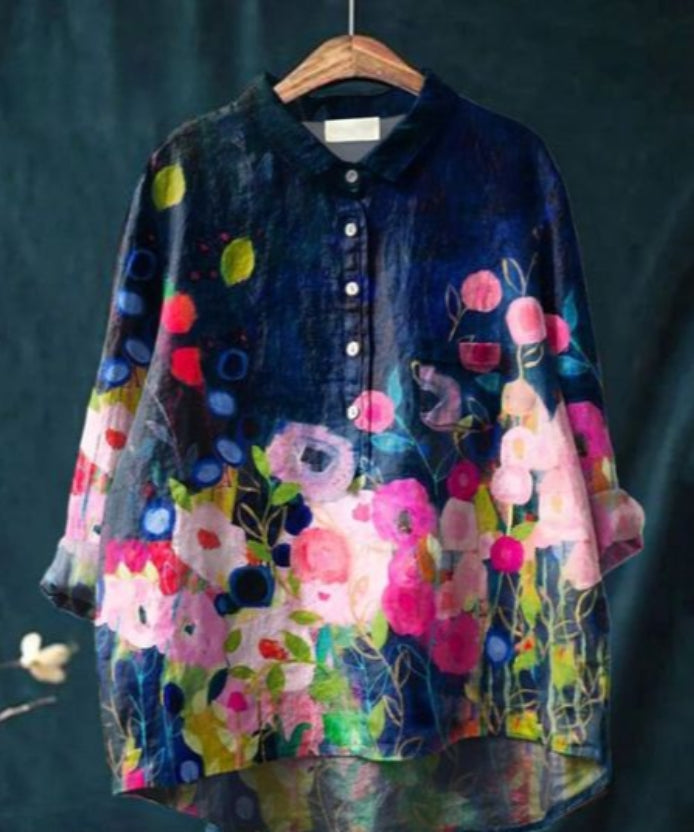 Variant image for Dam Blus Blommönster Figur-kramande Högkvalitativt Tyg-89