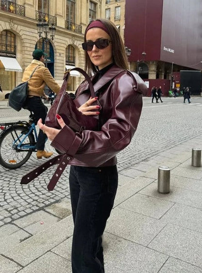 Damjacka Läder Elegant Snitt Hållbar för Höst och Vinter-3