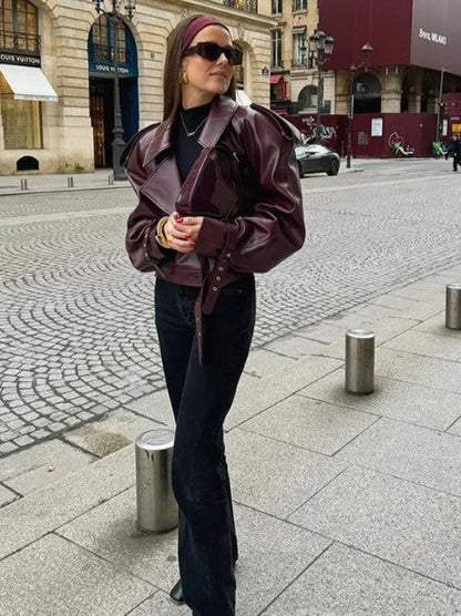 Damjacka Läder Elegant Snitt Hållbar för Höst och Vinter-2