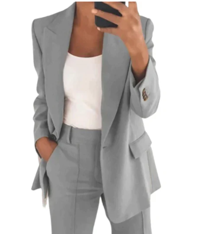 Elegant Blazer Set för Dam med Jacka och Byxor i Högkvalitativt Tyg – Mångsidig Passform för Arbete och Fritid 14