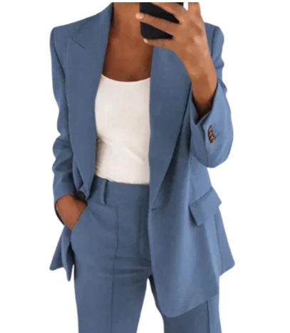 Elegant Blazer Set för Dam med Jacka och Byxor i Högkvalitativt Tyg – Mångsidig Passform för Arbete och Fritid 5