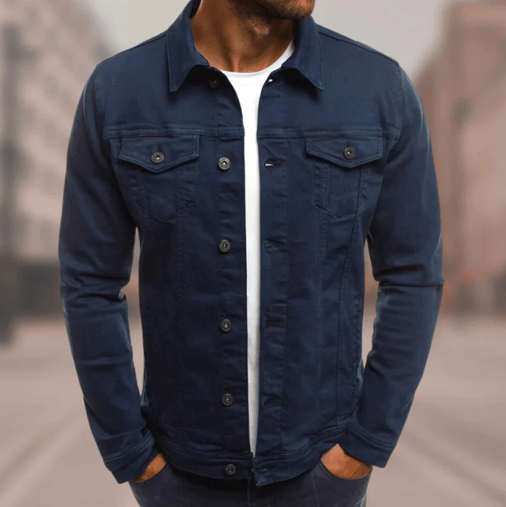 Slim Fit Herrjacka i 100% Bomull – Denimjacka för Höst med Flera Fickor och Trendiga Detaljer 12