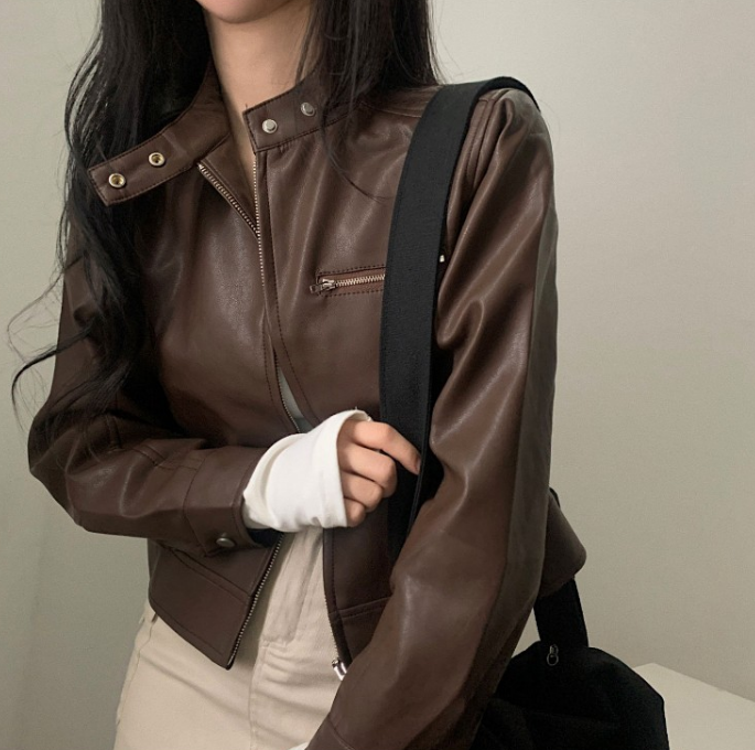 Damjacka Retro med Hög Krage i Polyester – Trendig Jacka för Vardagsbruk och Formella Tillfällen 3