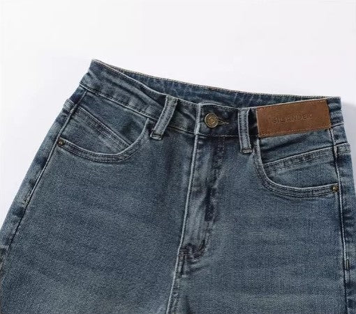 Snygga Byxor Dam Hög Midja Fleecefodrade Denim-6