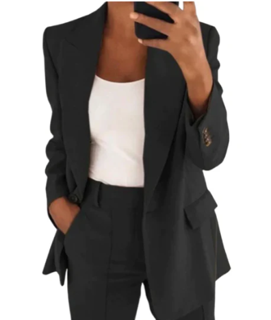 Elegant Blazer Set för Dam med Jacka och Byxor i Högkvalitativt Tyg – Mångsidig Passform för Arbete och Fritid 1