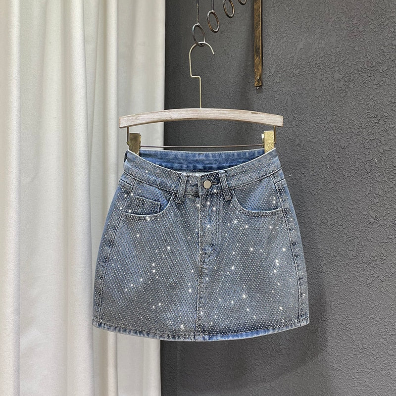 Variant image for Dam Jeanskjol A-linjeformad med Strass Detaljer i Denim-5
