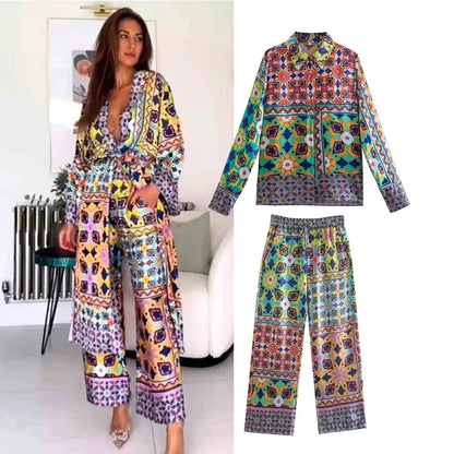 Snygga Byxor Dam Chic Tryck Lätt Polyester-3