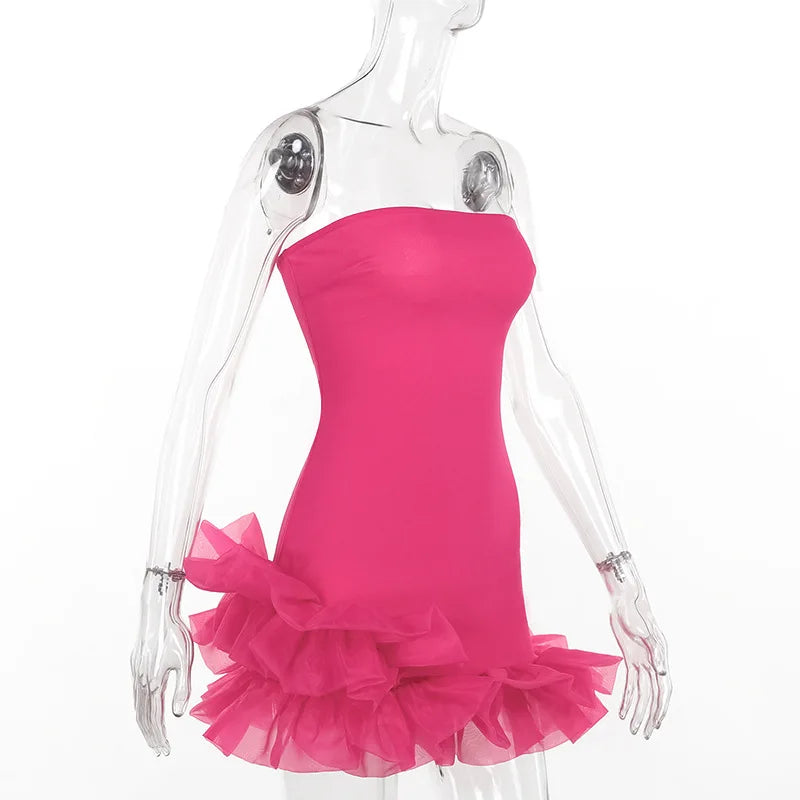 Damklänning Axel Fri Med Spets Detaljer, Mini Klänning i Bomull och Polyester-6