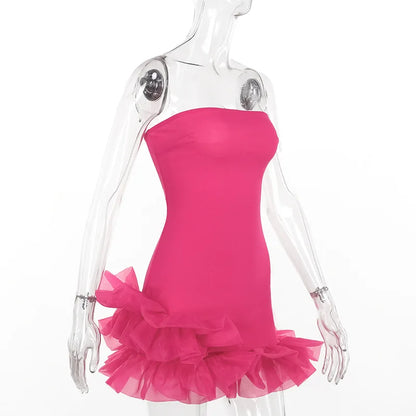 Damklänning Axel Fri Med Spets Detaljer, Mini Klänning i Bomull och Polyester-6