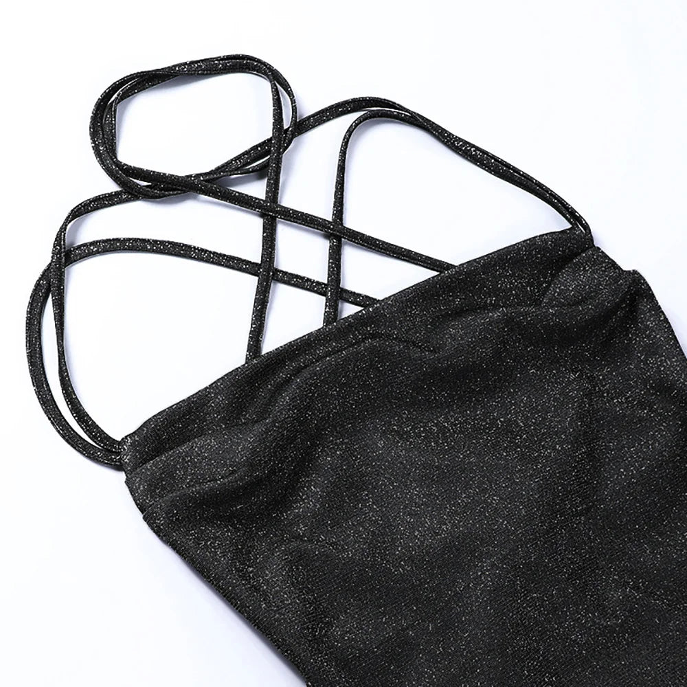 Kvinnors Glittrig Miniklänning Spaghettiband Polyester-5