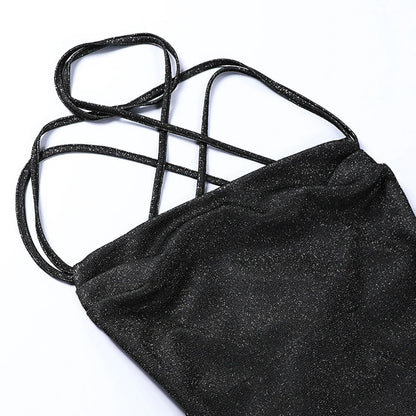 Kvinnors Glittrig Miniklänning Spaghettiband Polyester-5