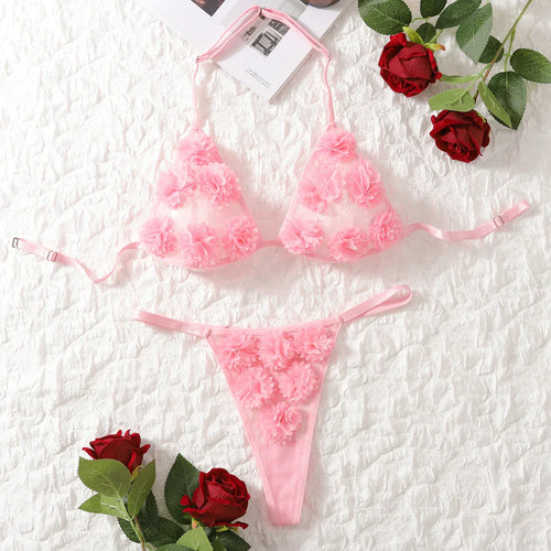 Damunderkläder Set Blommönster Polyester med Spetsdetaljer-1