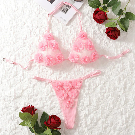 Damunderkläder Set Blommönster Polyester med Spetsdetaljer-1
