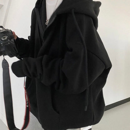 Damjacka Överdimensionerad Zip-up Polyester med Fickor och Huva-1