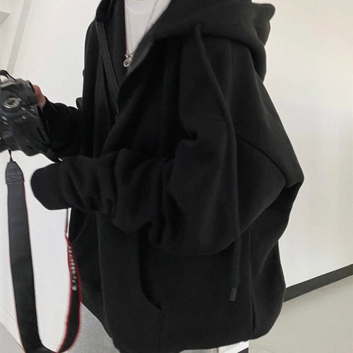 Damjacka Överdimensionerad Zip-up Polyester med Fickor och Huva-1