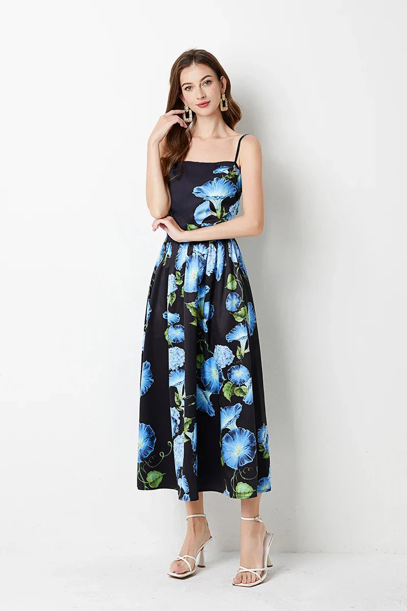 Kvinnors Midi Klänning Tryckdesign Bomull Polyester 3