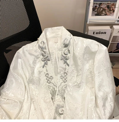 Blus Dam Blommig V-hals Lång Ärme Satin-3