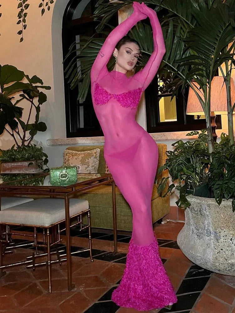 Dam Maxiklänning Ärmlös O-hals Polyester Spandex-1