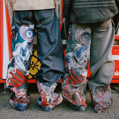 Dam Jeans Avslappnad Broderad Denim Medelhög Midja Ankel-Längd-2