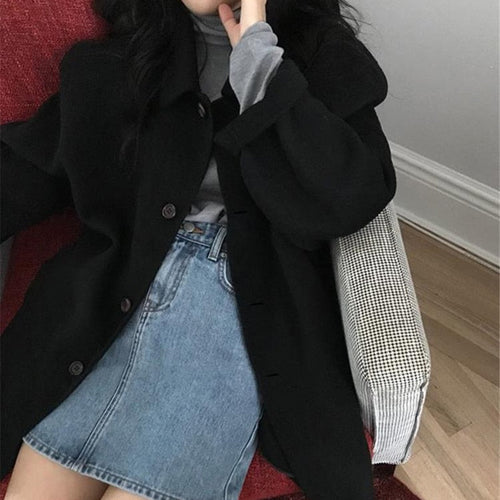 Dam Lång Kappa Enfärgad Ull med Kapuschong-1