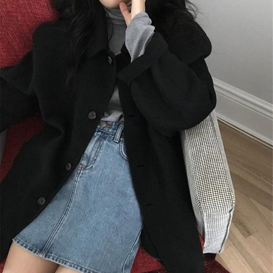 Dam Lång Kappa Enfärgad Ull med Kapuschong-1