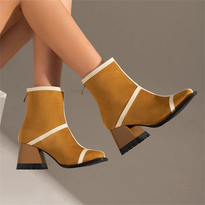 Kvinnors Stövlar Mitten av Kalven Fyrkantig Tå PU-5