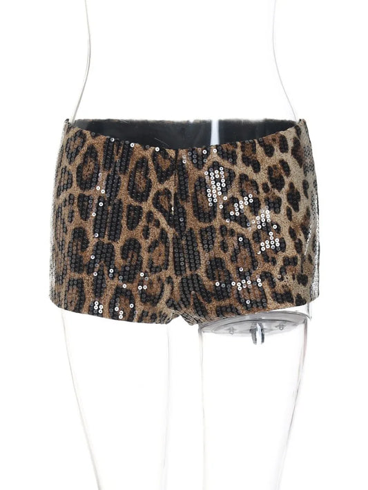 Dam Mini Shorts Leopardmönster Paljetter Bomull-1