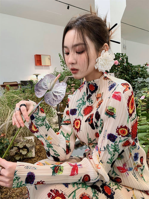 Dam Stenuppsättning Blommönster Polyester för Sommar-1