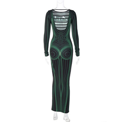 Maxiklänning Dam Spandex Rund Halsringning Ankellängd Slits 6