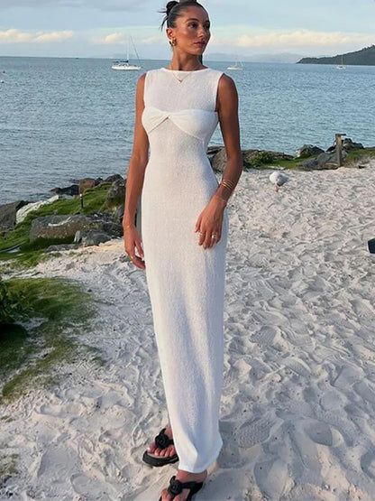 Ärmlös Maxiklänning Dam i Lätt Stickad Tyg – Elegant och Sval Klänning för Sommarens Strandutflykter 3