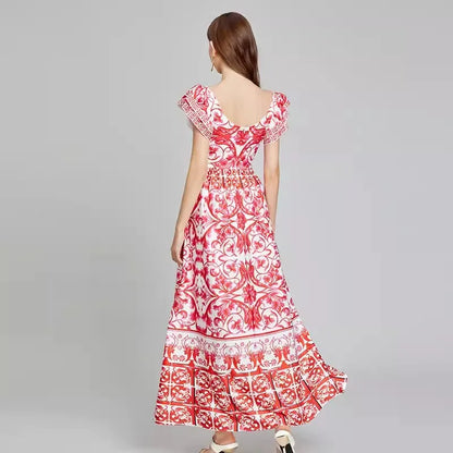 Dam Maxiklänning A-linje V-ringning Bomullsblandning-2