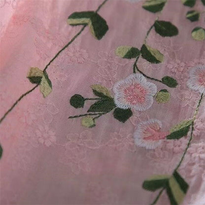 Dam Blus V-neck Mikrofiber med Blomsterbroderi-3