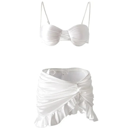 Dam 3-delad Bikiniuppsättning Djupt Skuren Polyester Nylon 5