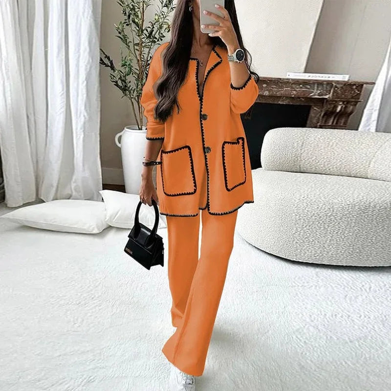 Dam Vinterdräkt Lång Jacka Lösa Byxor Polyester-4