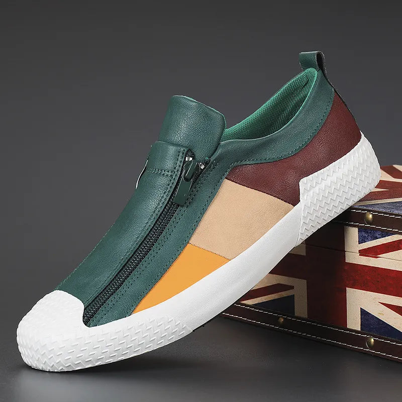 Dam Slip-On Sneakers Färgblock Textil med Dragkedja-2