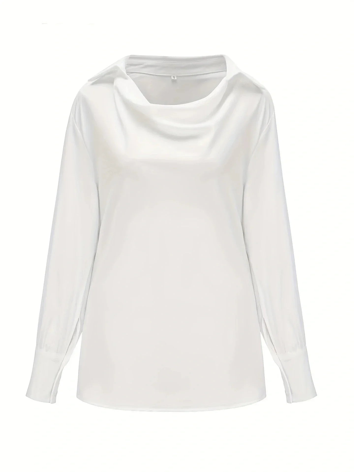 Vit Dam Blus Vattenfallskrage Polyester Elegant-3