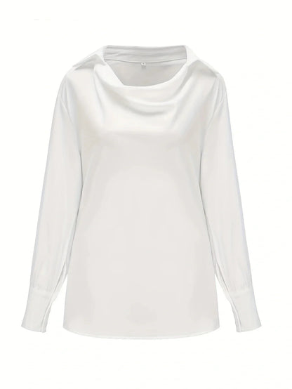 Vit Dam Blus Vattenfallskrage Polyester Elegant-3