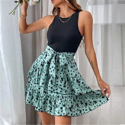 Kvinna Blommönstrad Kjol med Ruffles Polyester-5