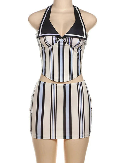 Dam Rockset Randig Polyester Spandex-1