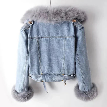 Dam Jeansjacka med Pälsdetaljer i Bomull 2