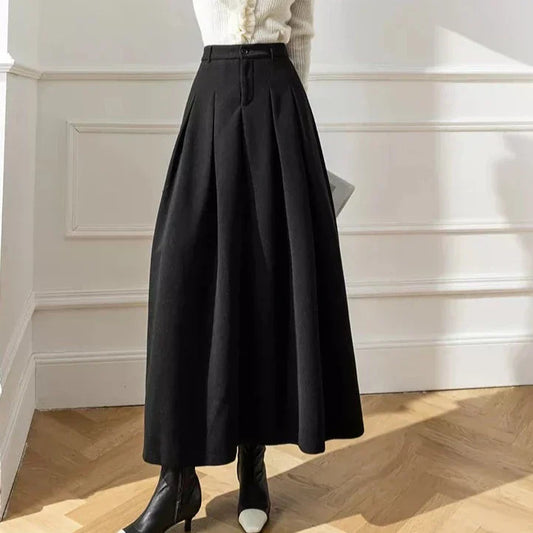 Dam Lång Kjol Klassisk Ull Tidlös Design-1