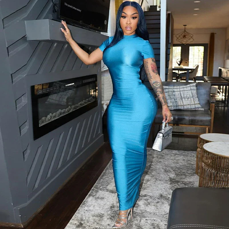 Dam Maxiklänning Monokrom Polyester Spandex Elegant Silhuett-4