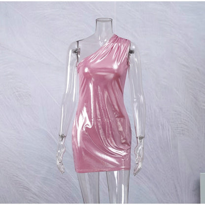 Asymmetrisk Mini Klänning för Kvinnor i Syntetfiber – Lätt Stretch, Smal Silhuett, Perfekt för Kvällsevenemang 1