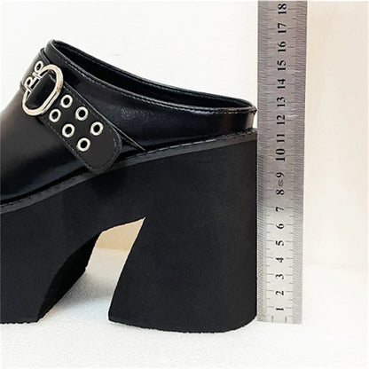 Dam Mules Fyrkantig Tå PU 8 cm Hög Klack-4