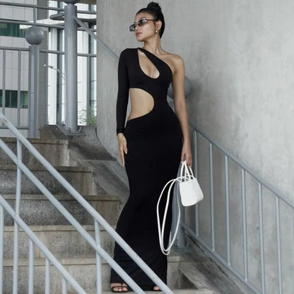 Maxiklänning Dam Asymmetrisk Halsringning Polyester Lång Klänning-2