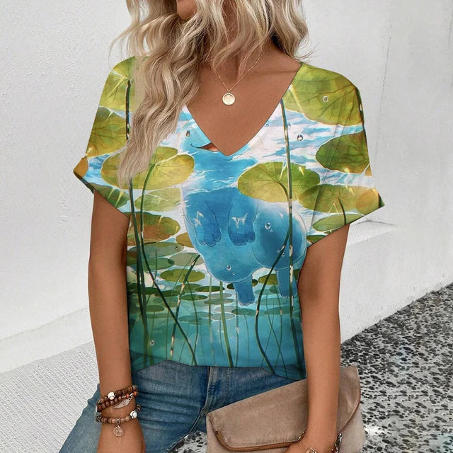 Kvinnors Kort Blus Justerbar Ventilerad Bomull-4