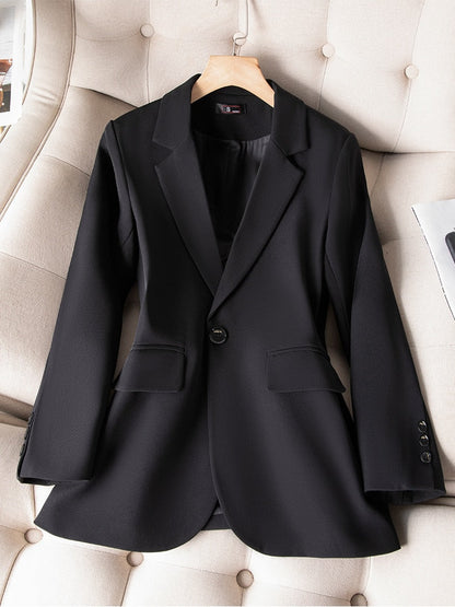 Dam Blazer Monokrom Acetat Spandex Klassisk Snitt med Fickor-6